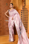Shubh- Exclusive Handloom Pure Silk Muniya Border Paithani With Tissue Lines and Grand Lotus Pallu ~ Lilac - verymuchindian.com