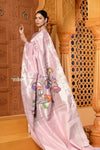 Shubh- Exclusive Handloom Pure Silk Muniya Border Paithani With Tissue Lines and Grand Lotus Pallu ~ Lilac - verymuchindian.com
