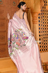 Shubh- Exclusive Handloom Pure Silk Muniya Border Paithani With Tissue Lines and Grand Lotus Pallu ~ Lilac - verymuchindian.com