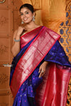 Shubh ~ Gadwal Pure Silk Handloom Saree in Royal Blue with Rose Pink - verymuchindian.com