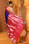Shubh ~ Gadwal Pure Silk Handloom Saree in Royal Blue with Rose Pink - verymuchindian.com