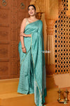 Shubh ~ Golden Earth ~ Munga Silk Saree in Feather Blue with Subtle Stripes - verymuchindian.com