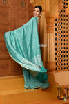 Shubh ~ Golden Earth ~ Munga Silk Saree in Feather Blue with Subtle Stripes - verymuchindian.com