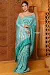 Shubh ~ Golden Earth ~ Munga Silk Saree in Feather Blue with Subtle Stripes - verymuchindian.com