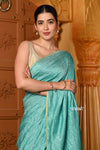 Shubh ~ Golden Earth ~ Munga Silk Saree in Feather Blue with Subtle Stripes - verymuchindian.com