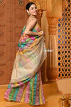 Shubh~ Golden Earth ~ Munga Silk Saree in Rang Kaath Multicolor with Subtle Stripes - verymuchindian.com