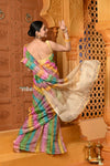 Shubh~ Golden Earth ~ Munga Silk Saree in Rang Kaath Multicolor with Subtle Stripes - verymuchindian.com