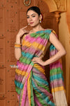 Shubh~ Golden Earth ~ Munga Silk Saree in Rang Kaath Multicolor with Subtle Stripes - verymuchindian.com