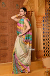 Shubh~ Golden Earth ~ Munga Silk Saree in Rang Kaath Multicolor with Subtle Stripes - verymuchindian.com
