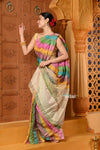 Shubh~ Golden Earth ~ Munga Silk Saree in Rang Kaath Multicolor with Subtle Stripes - verymuchindian.com