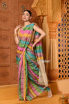 Shubh~ Golden Earth ~ Munga Silk Saree in Rang Kaath Multicolor with Subtle Stripes - verymuchindian.com