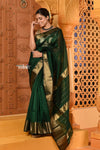 Shubh ~ Handloom Cotton Silk Saree with Golden Border in Exclusive Royal Green - verymuchindian.com