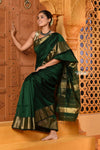 Shubh ~ Handloom Cotton Silk Saree with Golden Border in Exclusive Royal Green - verymuchindian.com