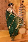 Shubh ~ Handloom Cotton Silk Saree with Golden Border in Exclusive Royal Green - verymuchindian.com