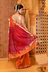 Shubh ~ Handloom Cotton Silk Saree with Golden Border in Exclusive Saphire Orange with Contrast Pallu - verymuchindian.com