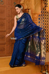 Shubh ~ Handloom Cotton Silk Saree with Sleek Golden Border in Exclusive Blue Green - verymuchindian.com