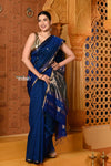 Shubh ~ Handloom Cotton Silk Saree with Sleek Golden Border in Exclusive Blue Green - verymuchindian.com