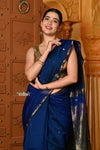 Shubh ~ Handloom Cotton Silk Saree with Sleek Golden Border in Exclusive Blue Green - verymuchindian.com
