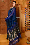 Shubh ~ Handloom Cotton Silk Saree with Sleek Golden Border in Exclusive Blue Green - verymuchindian.com