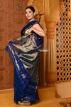 Shubh ~ Handloom Cotton Silk Saree with Sleek Golden Border in Exclusive Blue Green - verymuchindian.com