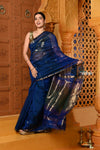 Shubh ~ Handloom Cotton Silk Saree with Sleek Golden Border in Exclusive Blue Green - verymuchindian.com