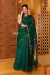 Shubh ~ Handloom Cotton Silk Saree with Sleek Golden Border in Exclusive Dual Tone Green Blue - verymuchindian.com