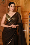 Shubh ~ Handloom High Quality Mul Cotton Saree with Sleek Golden Border in Exclusive Brown - verymuchindian.com