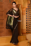 Shubh ~ Handloom High Quality Mul Cotton Saree with Sleek Golden Border in Exclusive Brown - verymuchindian.com