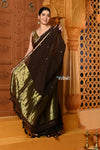 Shubh ~ Handloom High Quality Mul Cotton Saree with Sleek Golden Border in Exclusive Brown - verymuchindian.com