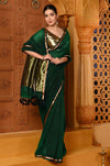 Shubh ~ Handloom High Quality Mul Cotton Saree with Sleek Golden Border in Exclusive Green - verymuchindian.com