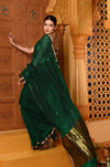 Shubh ~ Handloom High Quality Mul Cotton Saree with Sleek Golden Border in Exclusive Green - verymuchindian.com