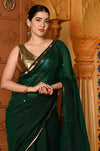 Shubh ~ Handloom High Quality Mul Cotton Saree with Sleek Golden Border in Exclusive Green - verymuchindian.com