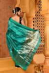 Shubh ~ Handloom Katan Silk Chanderi Saree in Serene Sea Blue - verymuchindian.com