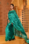 Shubh ~ Handloom Katan Silk Chanderi Saree in Serene Sea Blue - verymuchindian.com