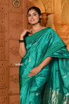 Shubh ~ Handloom Katan Silk Chanderi Saree in Serene Sea Blue - verymuchindian.com