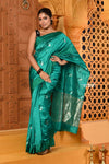 Shubh ~ Handloom Katan Silk Chanderi Saree in Serene Sea Blue - verymuchindian.com