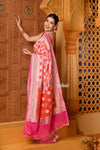 Shubh ~ Handloom Khaddi Georgette Saree With Hand Paint ~ Blush Pink Orange - verymuchindian.com