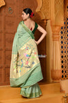 Shubh ~ Handloom Pure Cotton Paithani With Parrot Pallu in Slaked Green - verymuchindian.com