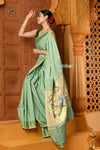 Shubh ~ Handloom Pure Cotton Paithani With Parrot Pallu in Slaked Green - verymuchindian.com
