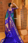 Shubh ~ Handloom Pure Silk Maharani Paithani with Majestic Maharani Pallu in Peacock Blue Green - verymuchindian.com