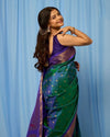 Shubh ~ Handloom Pure Silk Maharani Paithani with Majestic Maharani Pallu in Peacock Blue Green - verymuchindian.com