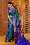 Shubh ~ Handloom Pure Silk Maharani Paithani with Majestic Maharani Pallu in Peacock Blue Green - verymuchindian.com