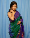 Shubh ~ Handloom Pure Silk Maharani Paithani with Majestic Maharani Pallu in Peacock Blue Green - verymuchindian.com
