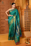 Shubh ~ Handloom Pure Silk Maharani Paithani with Majestic Maharani Pallu in Saphire Blue Green - verymuchindian.com