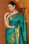 Shubh ~ Handloom Pure Silk Maharani Paithani with Majestic Maharani Pallu in Saphire Blue Green - verymuchindian.com