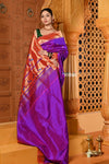 Shubh ~ Handloom Pure Silk Muniya Border Paithani Saree with Exclusive Double Pallu in Dual Tone Pink - verymuchindian.com