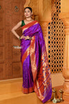 Shubh ~ Handloom Pure Silk Muniya Border Paithani Saree with Exclusive Double Pallu in Dual Tone Pink - verymuchindian.com