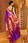 Shubh ~ Handloom Pure Silk Muniya Border Paithani Saree with Exclusive Double Pallu in Dual Tone Pink - verymuchindian.com