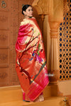 Shubh ~ Handloom Pure Silk Muniya Border Paithani Saree with Exclusive Radha Krishna in Rani Pink - verymuchindian.com
