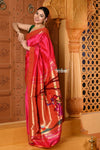 Shubh ~ Handloom Pure Silk Muniya Border Paithani Saree with Exclusive Radha Krishna in Rani Pink - verymuchindian.com